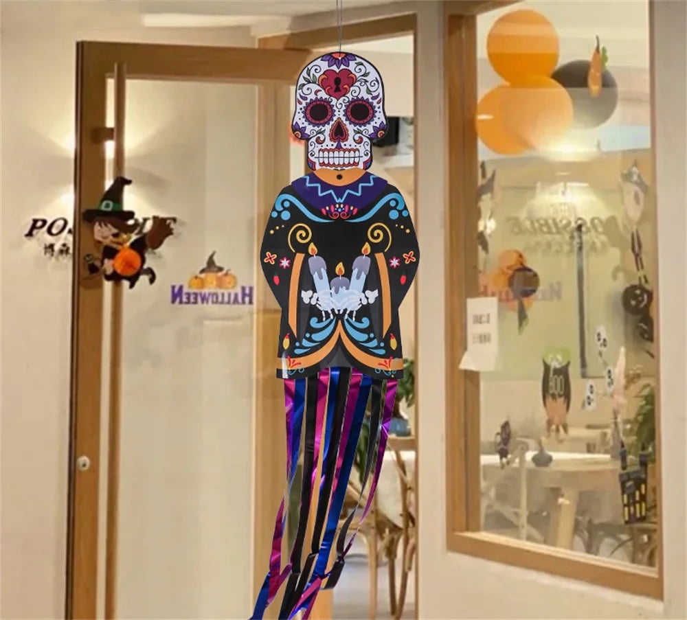 1.3m Mexico Day of the Dead Porch Sign Halloween Party Outdoor Decor Skeleton Ghost Couple Bride Groom Patio Door Hanging Flag