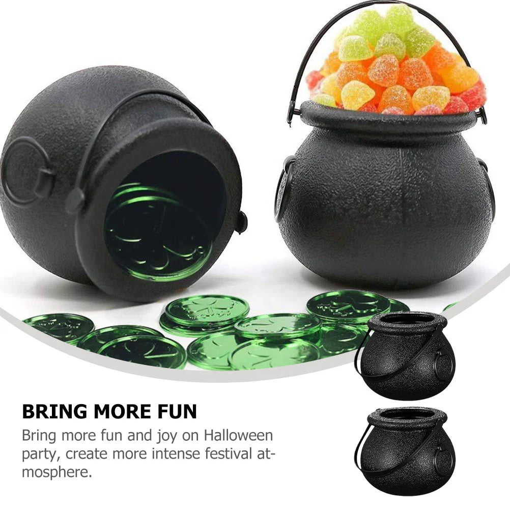 12pcs Halloween Candy Bucket for kids Hallowen Party Gift Buckets Holder Cauldron Black Witch Small Prop Kettle Hallowen Decor