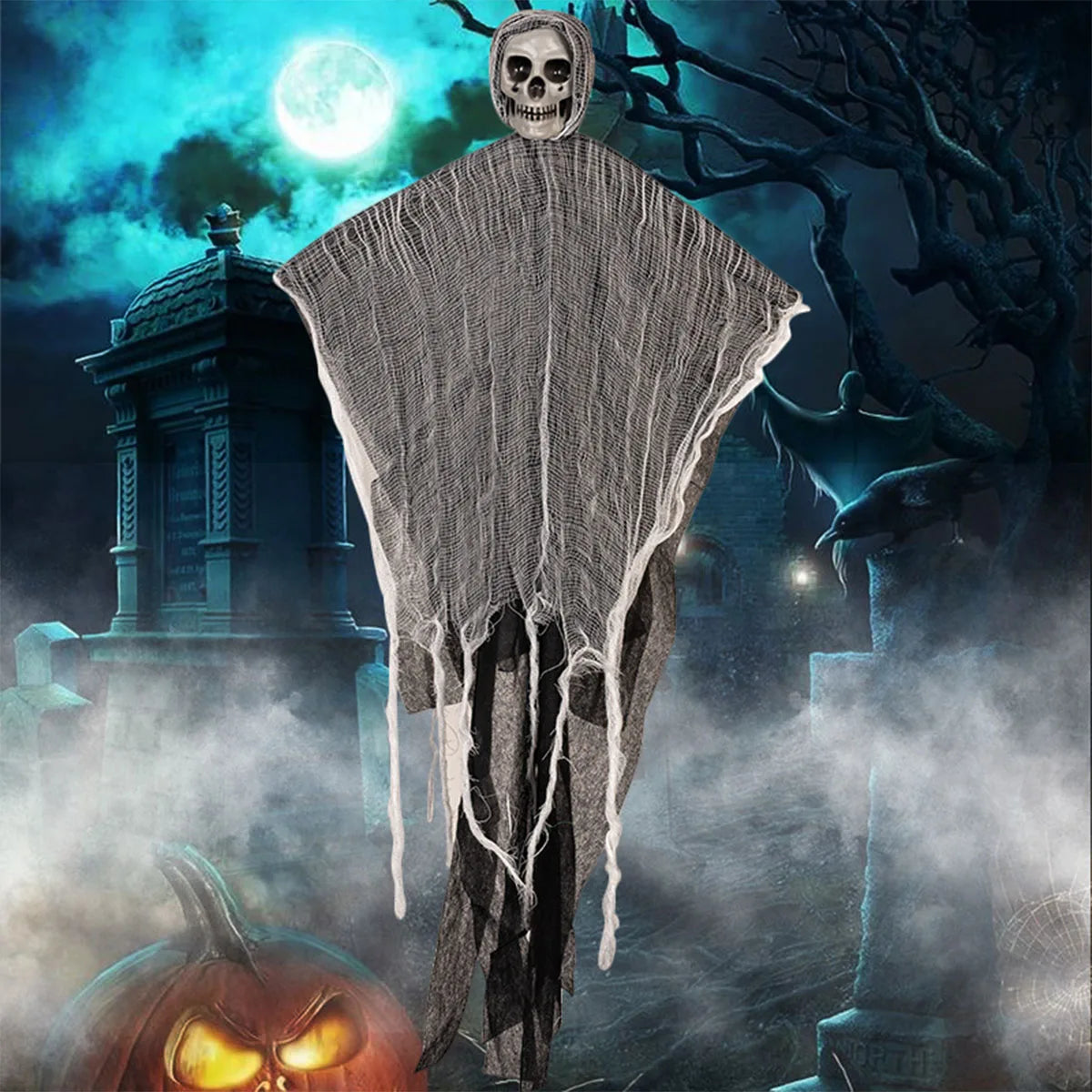 Halloween Hanging Ghost Scary Skull Gauze for Indoor Decoration Horror Party Outdoor Entrance House Decoration Props