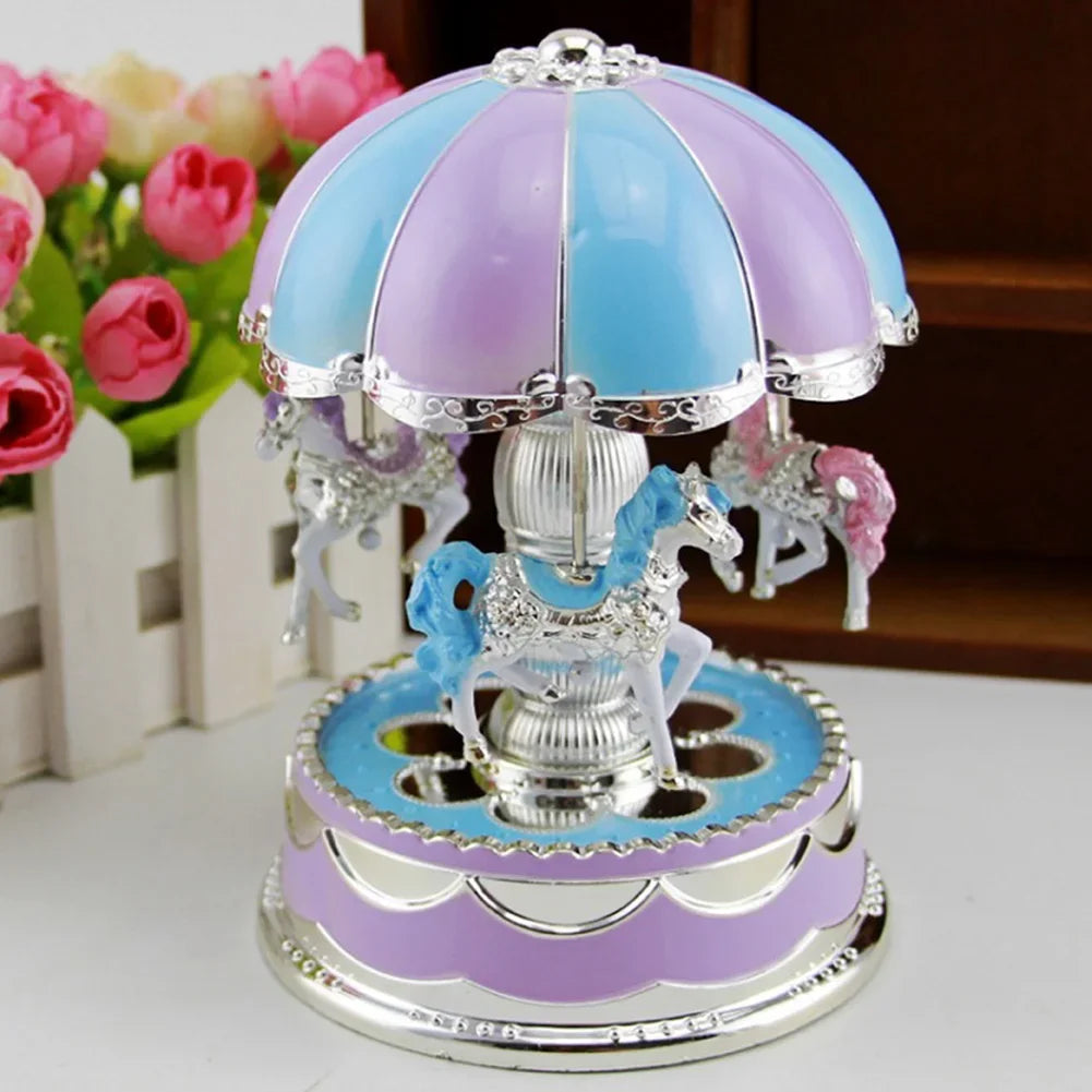 LED Classical Musical Box Mini Carousel Merry-Go-Round Music Case Christmas Gifts for Adult Kids Wedding Decor for Childrens Day