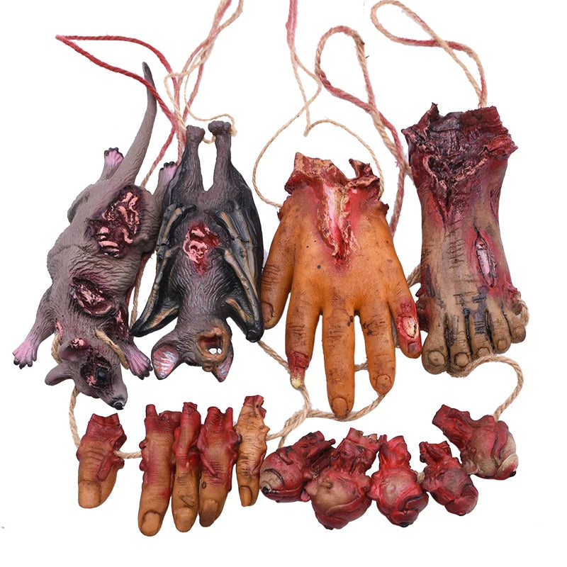 Horror Halloween Ornament Hanging Pendant Scary Bloody Mouse Bat Finger Hanging Props Haunted House Halloween Decorations