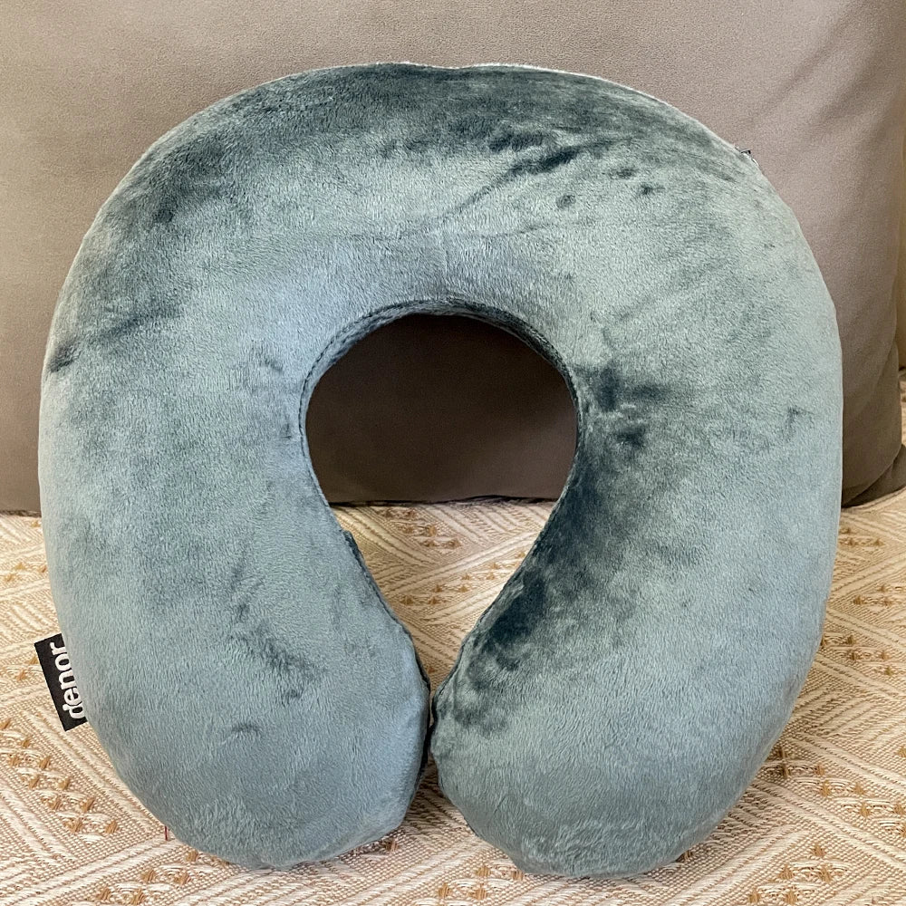 DENOR Press-inflatable neck U-shaped pillow soft and comfortable crystal velvet ergonomic cervical pillow portable travel pillow