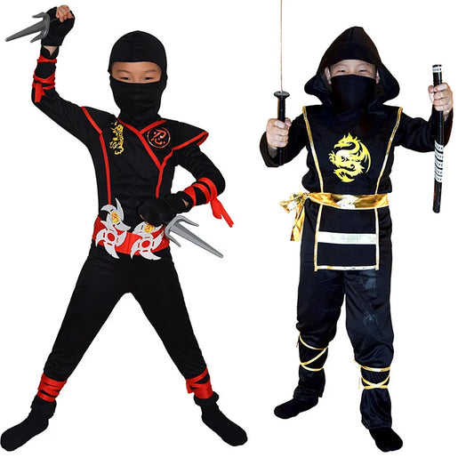 Boys Ninja Deluxe Costume for Kids with Weapon Accessories Kids Kung Fu Outfit Halloween Ideas Gifts with Bayonet Toys