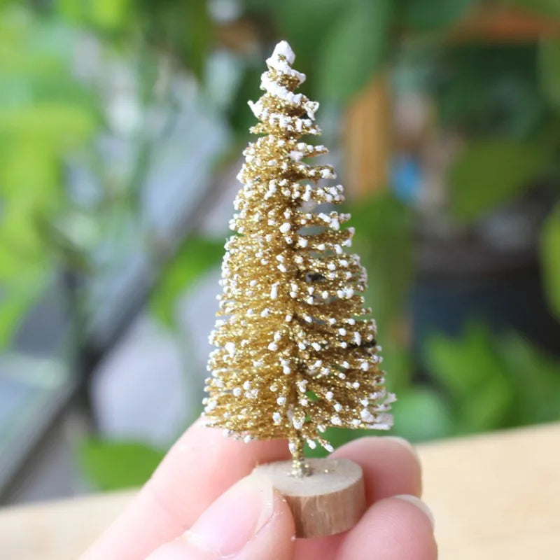 12 Piece DIY Mini Christmas Tree Sisal Silk Cedar - Desktop Decoration Small Christmas Tree - Gold S Blue Green White Mini Tree