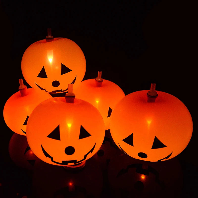 5Pcs Halloween LED Glowing Balloons Horror Ghost Pumpkin Latex Ballon Halloween Party Decorations for Home Indoor Outdoor Kids