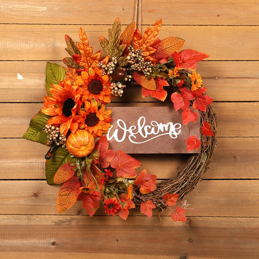 Fall Wreaths Pumpkin Berry Maple Leaf Artificial Wreath Harvest Autumn Door Wreath Christmas Halloween Thanksgiving Home Decor