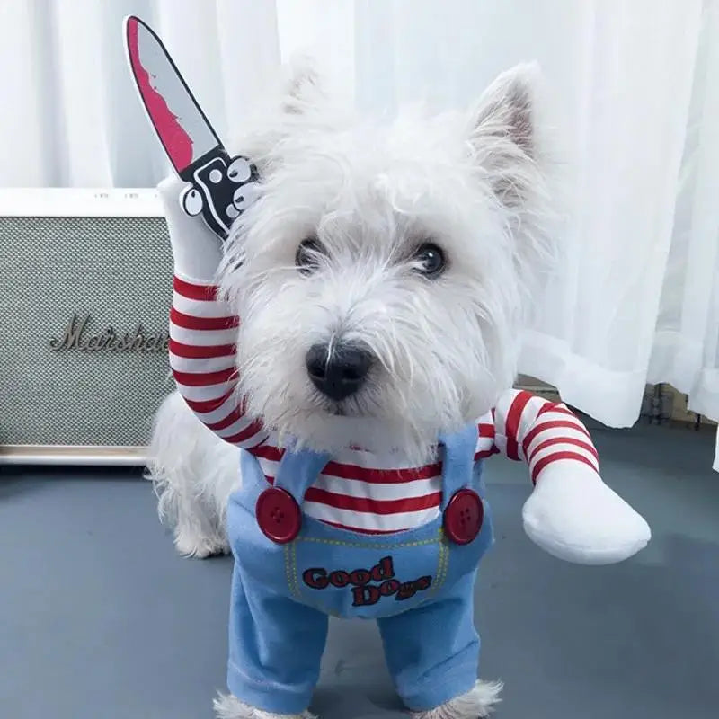 Fashion Funny Dog Horror Movie Clothes Sweatshirt Set Cosplay Chucky Pet Party Costume Comical Outfits Halloween Dress Jumpsuit