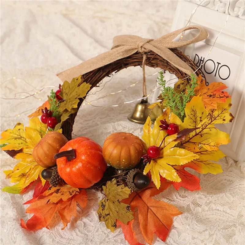 Fall Wreaths for Front Door Autumn Wreath with Berry Pumpkin Maple Leaves Halloween Thanksgiving Harvest Festival Decoration