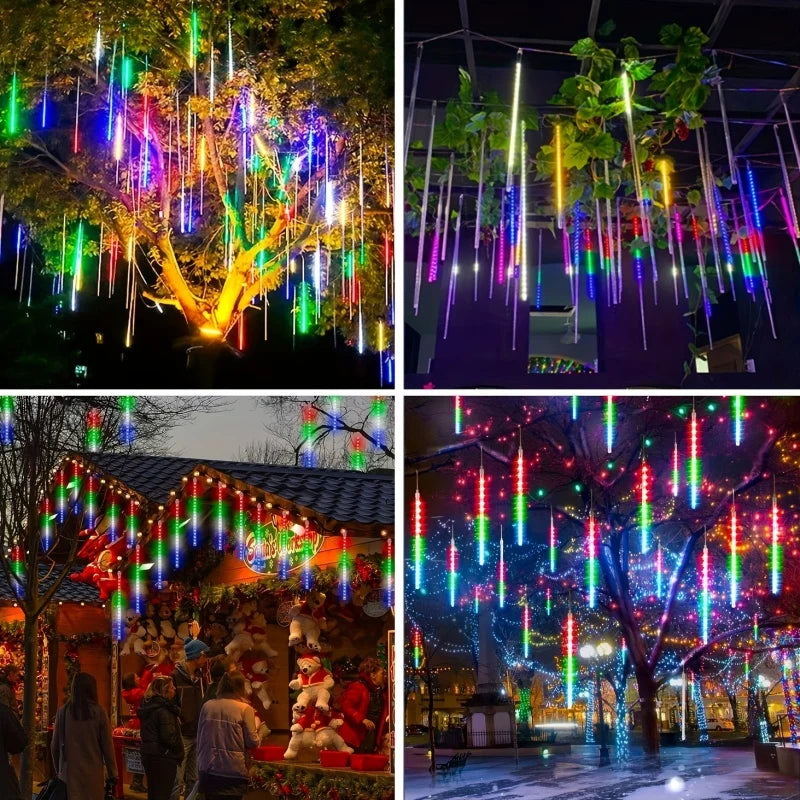 1pc Solar Powered Meteor Rain String Lights Waterproof for Outdoor Garden Tree Holiday Party Halloween Christmas Decorations