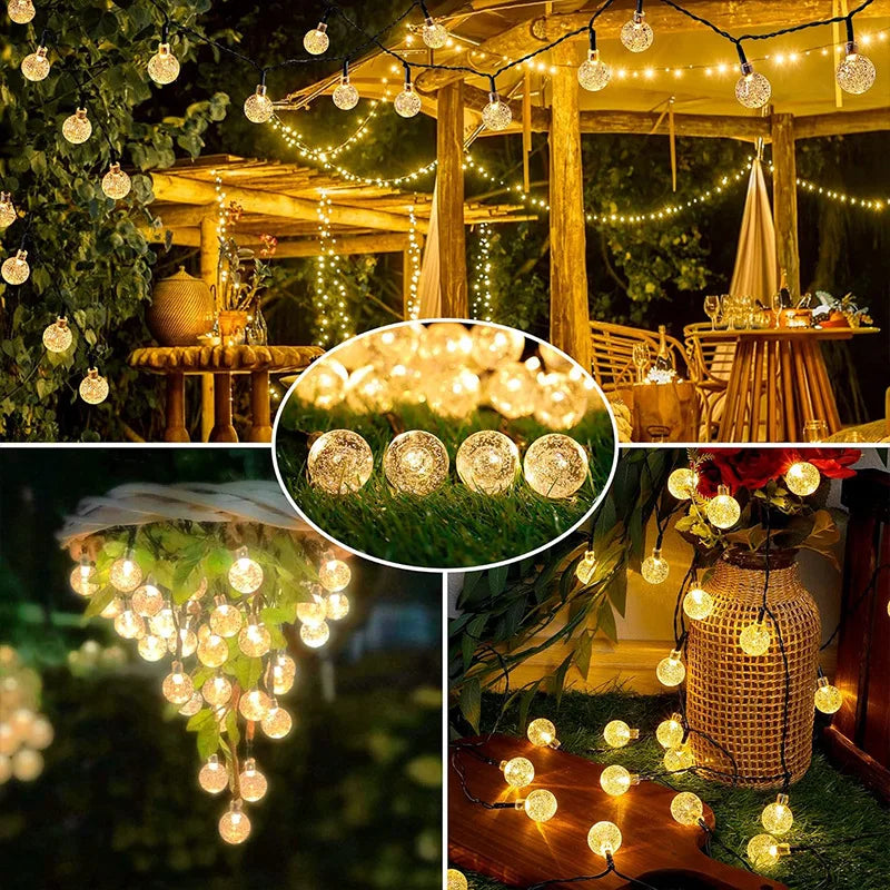 Solar String Lights Outdoor 100 LED Crystal Globe Light Waterproof Solar Fairy Light for Christmas Halloween Party Festoon Decor