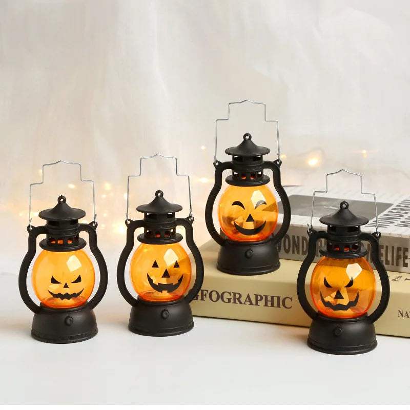 LED Halloween Pumpkin Lamp Portable Lamp Candle Lamp Vintage Small Oil Lamp Halloween Party Home Decoration Horror Props