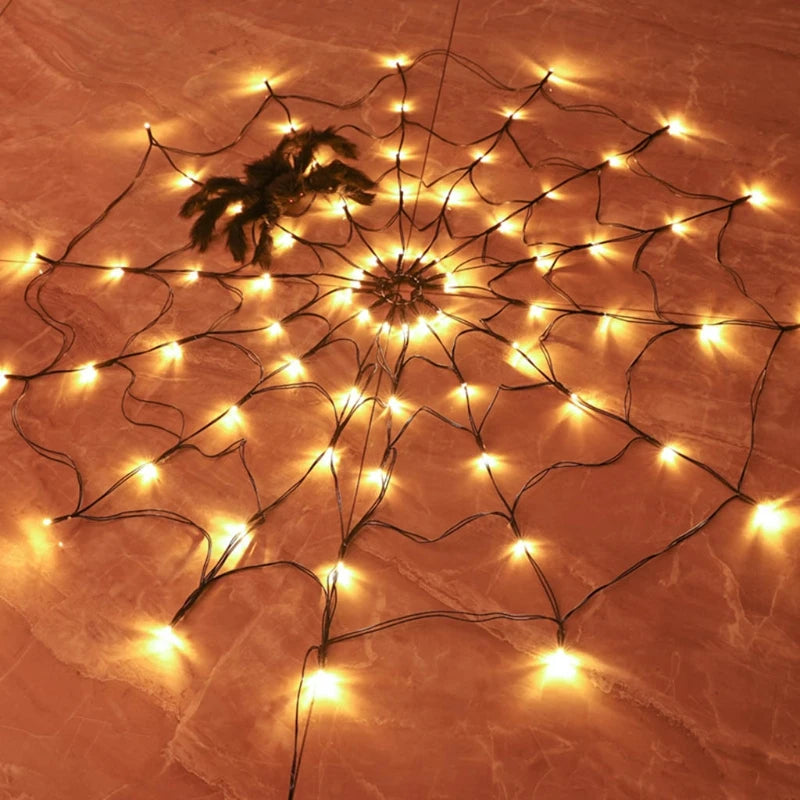 New LED Spider Web String Light with Remote Control 8 Modes Net Mesh Atmosphere Lamp Outdoor Indoor Party Halloween Decoration