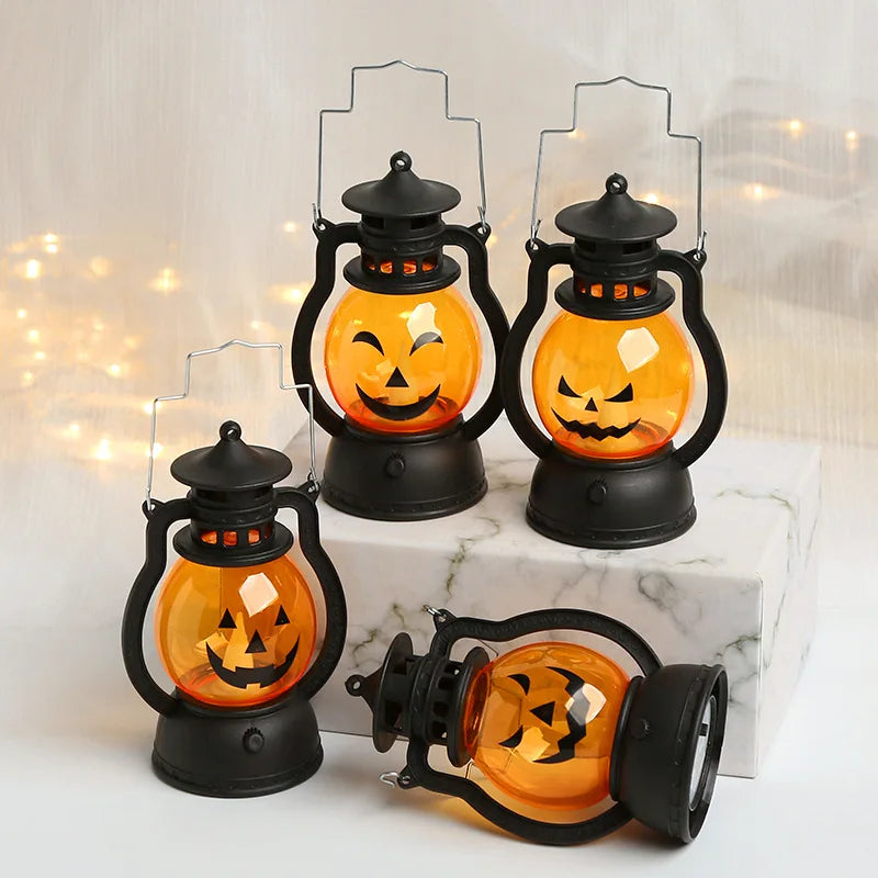 LED Halloween Pumpkin Lamp Portable Lamp Candle Lamp Vintage Small Oil Lamp Halloween Party Home Decoration Horror Props