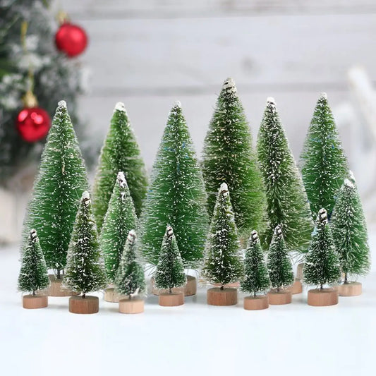 8pcs Artificial Mini Wooden Christmas Tree Blue Green White Gold Tower Pine Small Sisal Christmas Tree Tabletop Ornament Decor