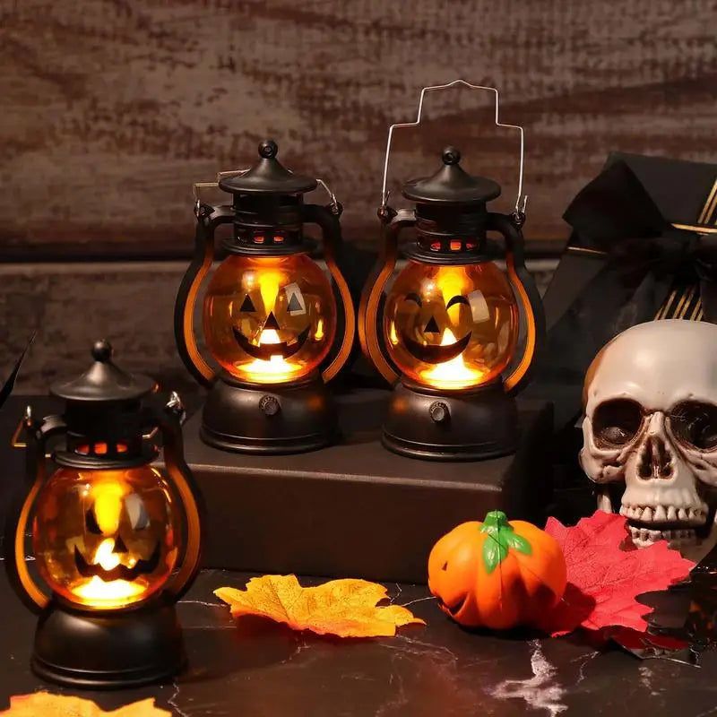 LED Halloween Pumpkin Lamp Portable Lamp Candle Lamp Vintage Small Oil Lamp Halloween Party Home Decoration Horror Props