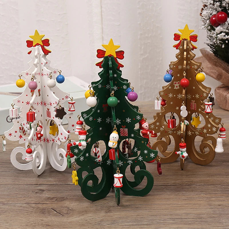 2025 Christmas Tree Children's Handmade DIY Stereo Wooden Christmas Tree Scene Layout  Decorations Ornaments （Pendant randomly）