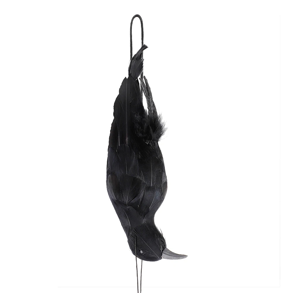 Stimulated Realistic Hanging Crow Black Feathered Bird Halloween Bar Ornaments Scary Prop Outdoor Scarecrow Garden Yard Decor