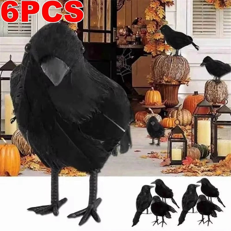 6/1pcs Halloween Black Crow Model Scary Props 2024 Halloween Party Home Indoor Outdoor Decoration Simulation Fake Bird Animal