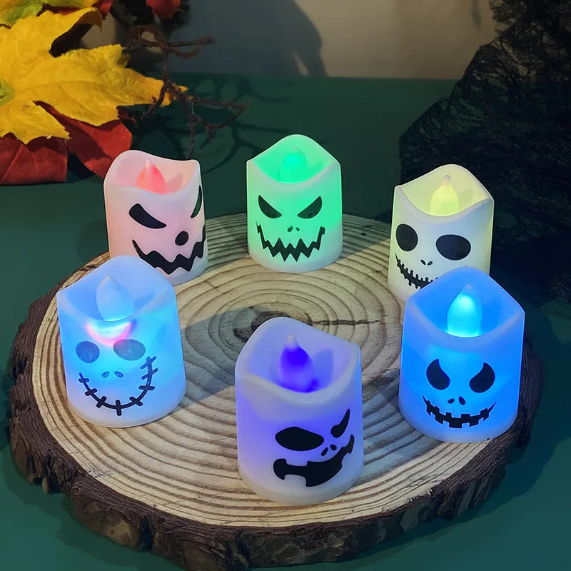 6Pcs/lot Led Halloween Ghost Pumpkin Candle Light Haunted House Horror Props Halloween Party Home Bar Decoration Multicolor Lamp