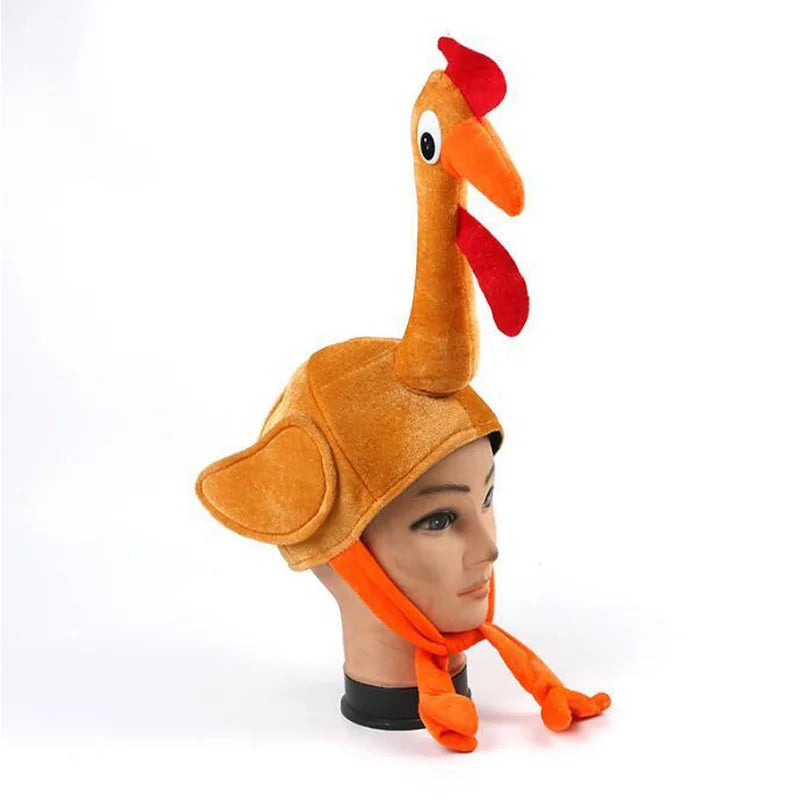 Funny Turkey Hats Chicken Gobbler Costumes Accessories Plush Headwear Cosplay Props for Holiday Xmas Halloween Thanksgiving Day