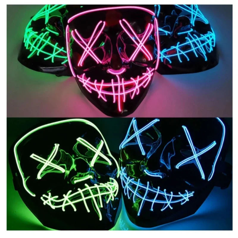 Neon Led Mask Adults Masque Grow in The Dark Masquerade Masks Light Halloween Horror Mask Glowing Masker Club Party Cosplay Prop