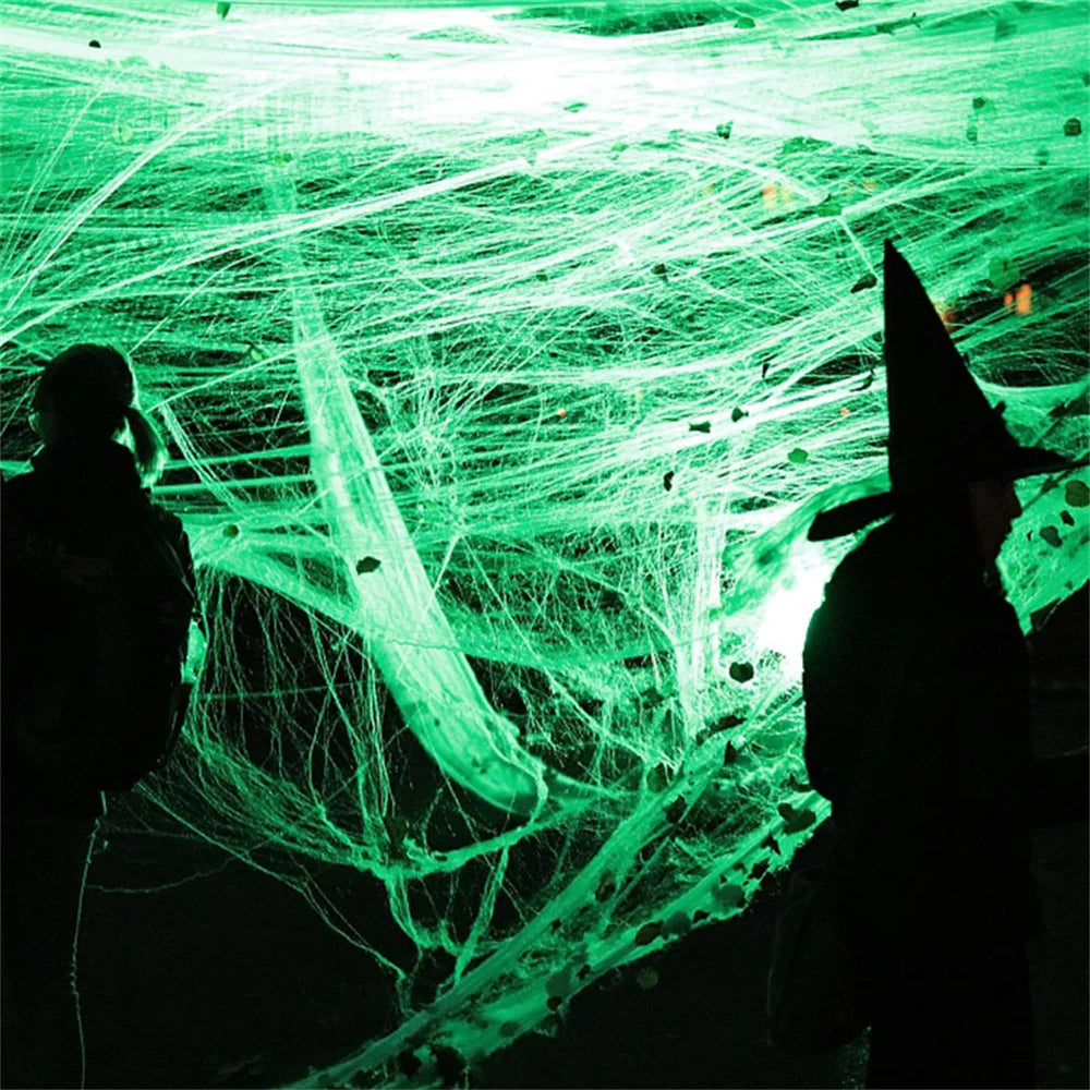 Halloween Artificial Spider Web White Stretchy Cobweb Glowing in The Dark Halloween Scary Party Scene Props Indoor Outdoor Decor