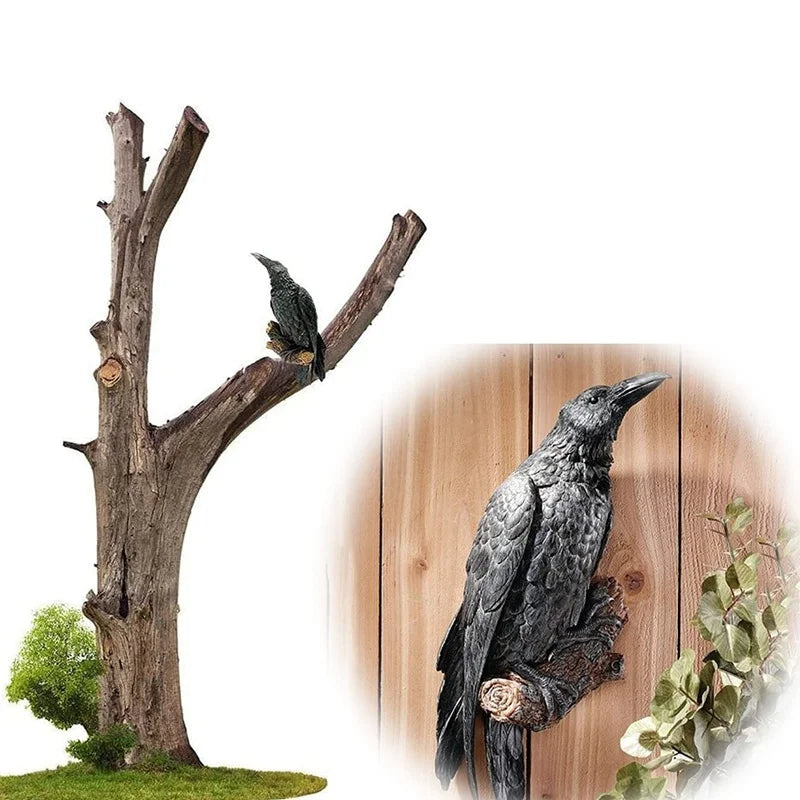 Fake Raven Resin Statue Bird Crow Sculpture Outdoor Crows Halloween Decor Creative for Garden Courtyard Animal Decoration